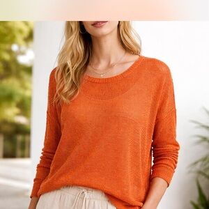 Eileen Fisher Orange Linen Knit Sweater S/P Lightweight